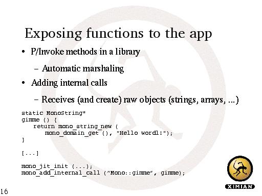 Exposing functions to the app